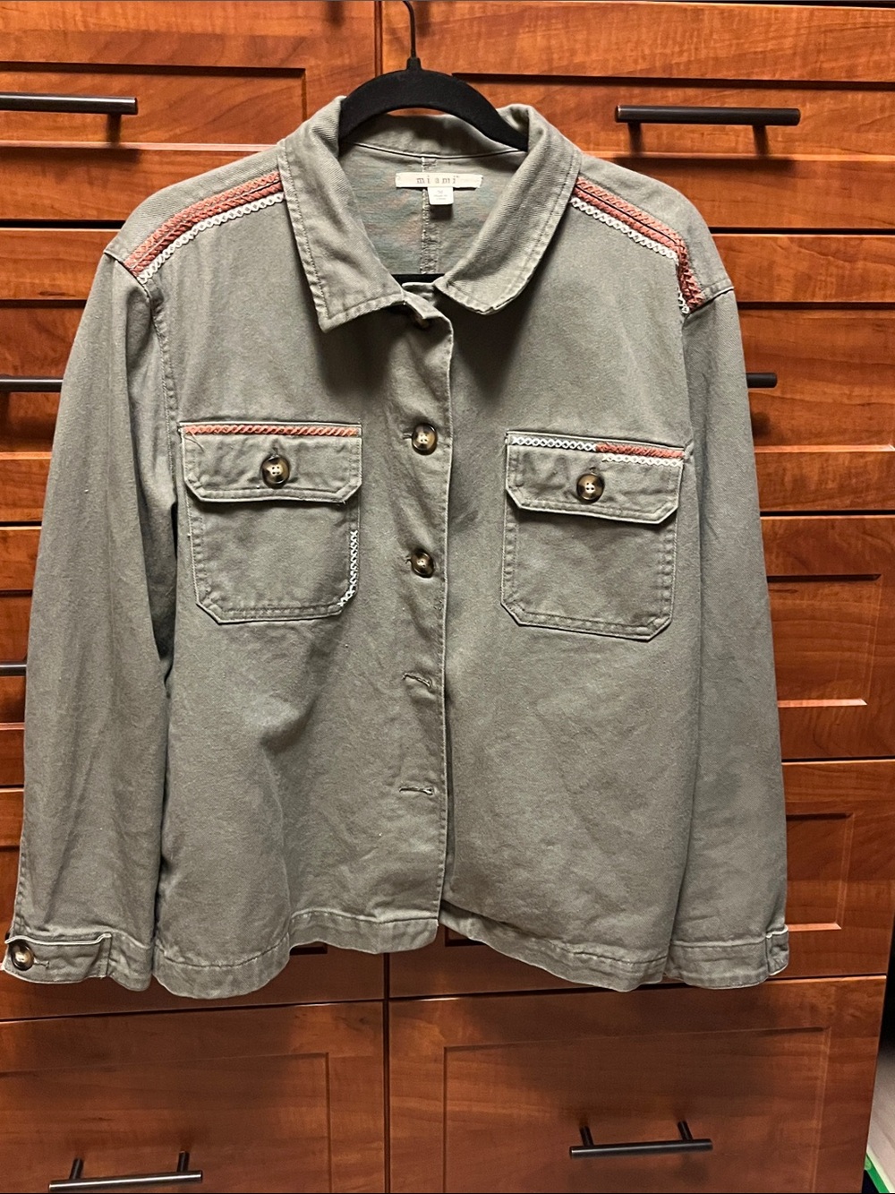 Mi Ami Olive Green Utility Jacket with Contrast Trim